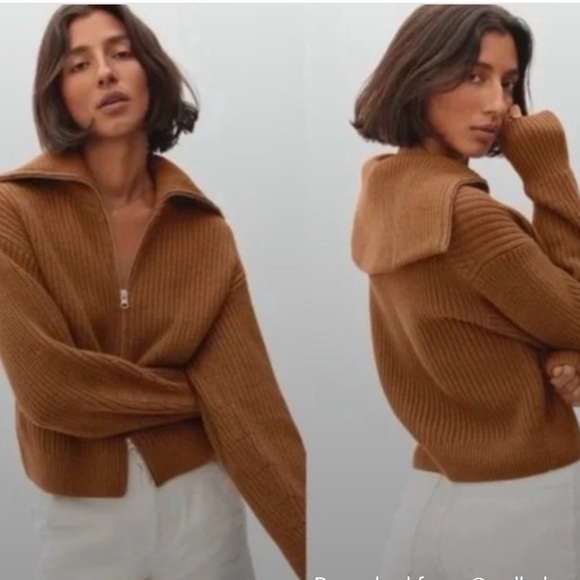 Everlane Rust Ribbed Women's Cropped Zipper Sweater - Picture 2 of 6